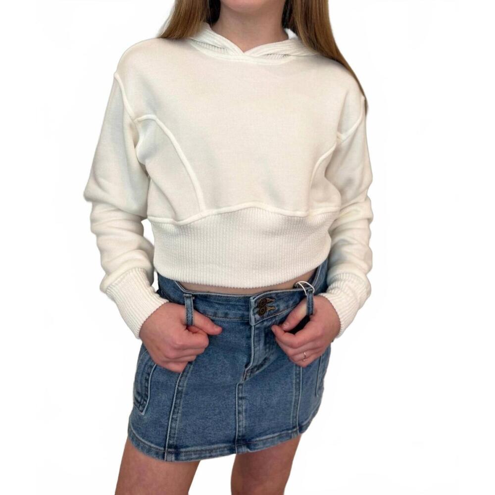 NEW LOVE DAISY girls' crop hoodie sweater in ivory